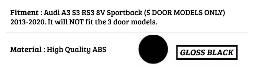 Audi A3 S3 RS3 Sportback Car Rear Roof Spoiler 2013-2020 Gloss Black