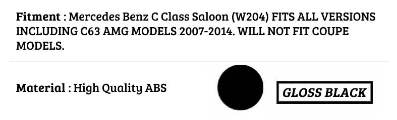 Mercedes C Class W204 Car Rear Spoiler 2007-2014 Gloss Black