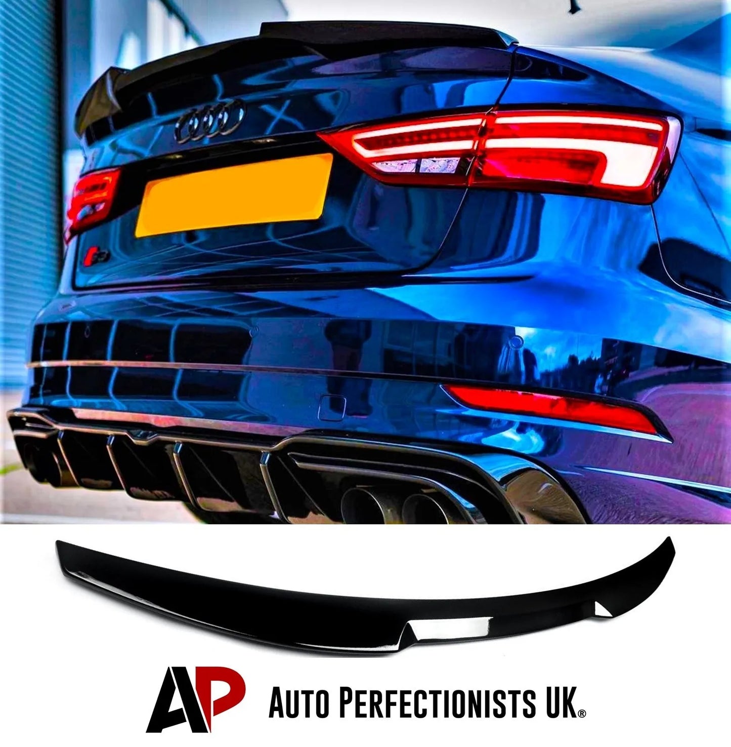 Audi A3 S3 RS3 Saloon Car Rear Spoiler M4 Style 2013-20 Gloss Black