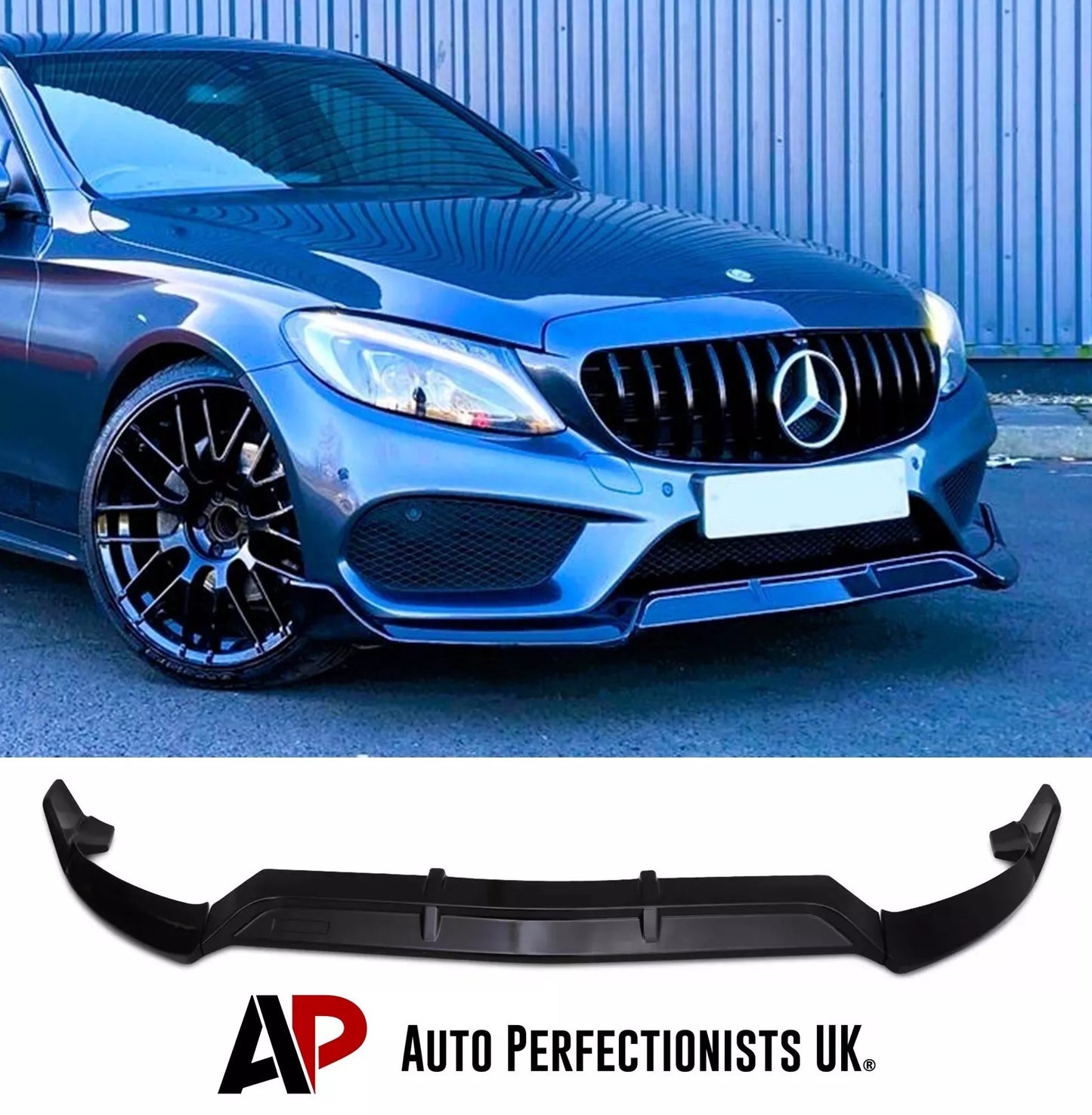 Mercedes C Class C43 Front Splitter 2014-18 Brabus style Gloss Black