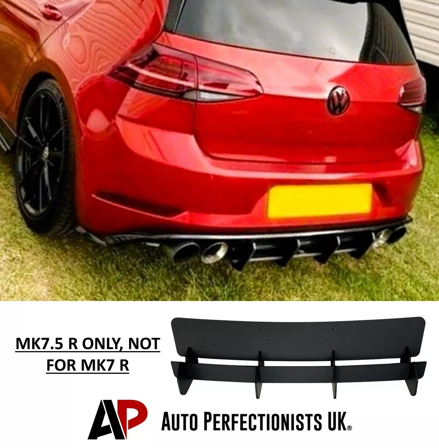 VW Golf R MK7.5 Rear Blade Style Diffuser 2016-2020 Gloss Black