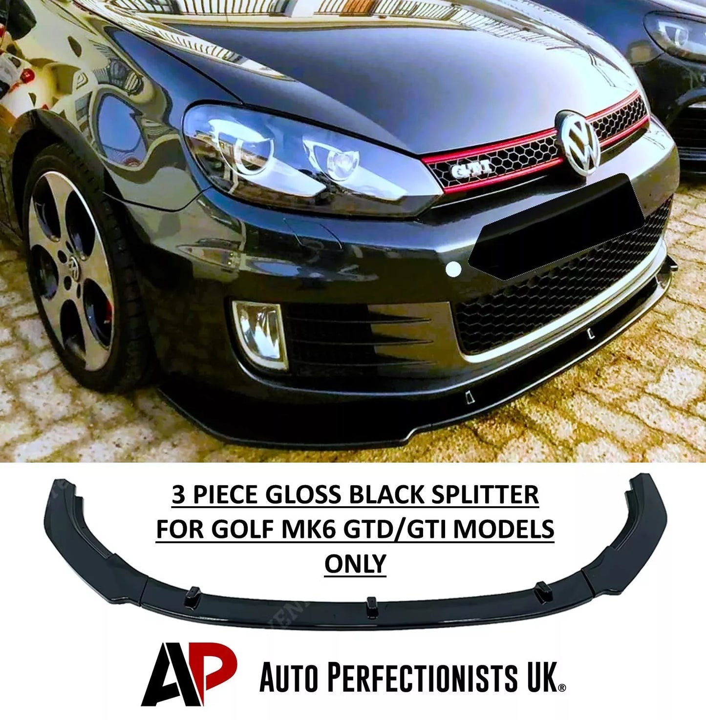 VW Golf MK6 GTD GTI Front Splitter Lip 2008-2013 Gloss Black