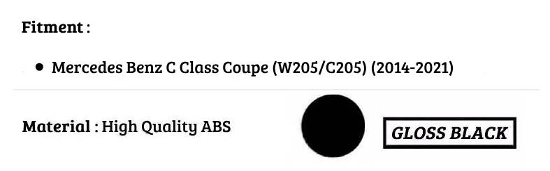 Mercedes C Class Coupe Car Rear Spoiler 2014-2021 Gloss Black