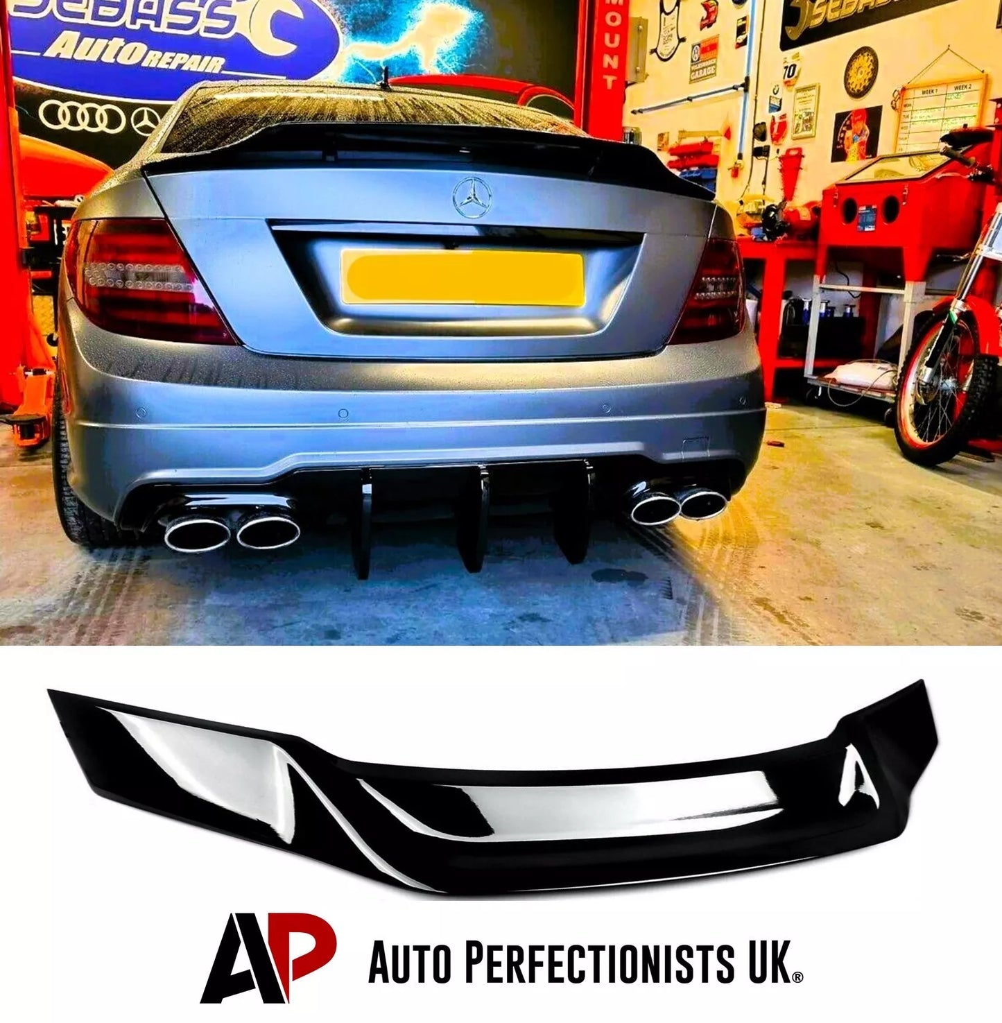 Mercedes C Class Coupe W204 Car Rear Spoiler 2007-2014 Gloss Black