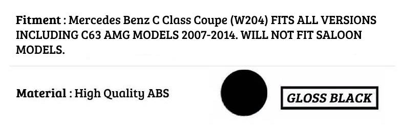Mercedes C Class Coupe W204 Car Rear Spoiler 2007-2014 Gloss Black
