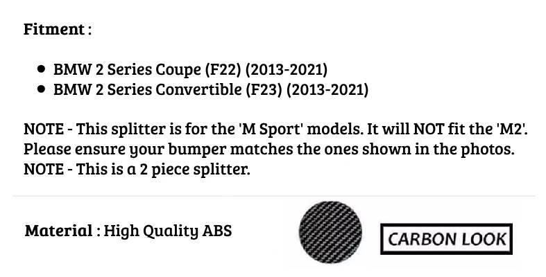 BMW 2 Series F22 F23 Front Splitter 2013-2021 Carbon Fibre
