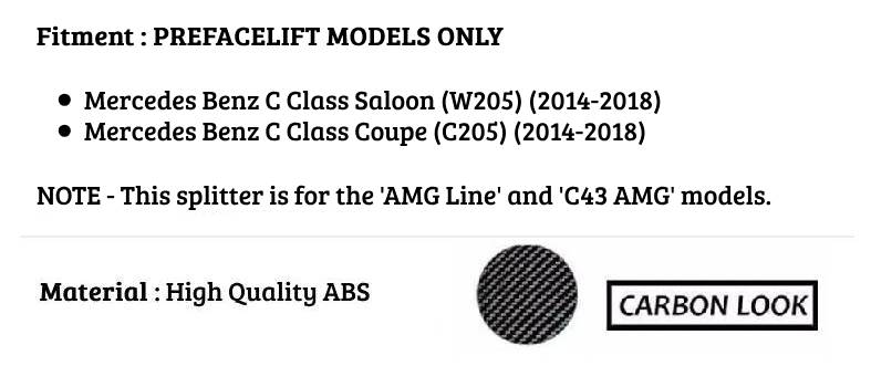 Mercedes C Class C43 W205 Front Splitter 2014-2018 Brabus Carbon Fibre