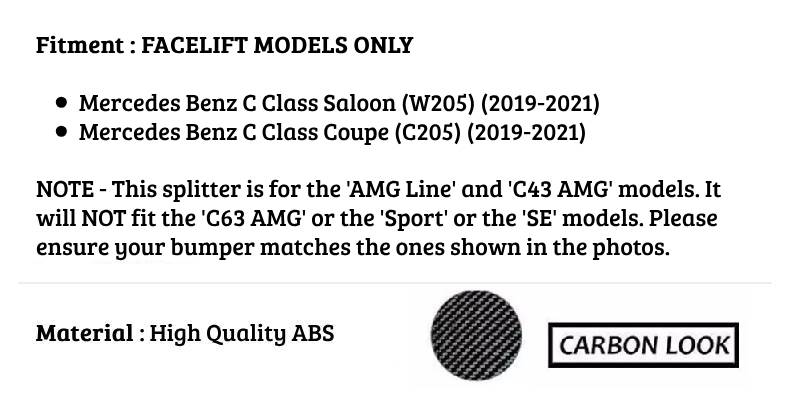 Mercedes C Class C43 Front Splitter 2019-21 Brabus Style Carbon Fibre