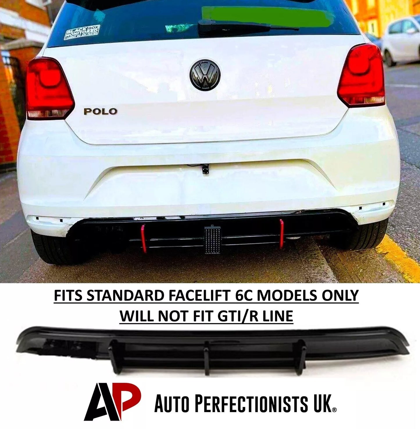 VW Polo MK5 6C Rear Valance Diffuser 2014-2017 GTI Style Gloss Black