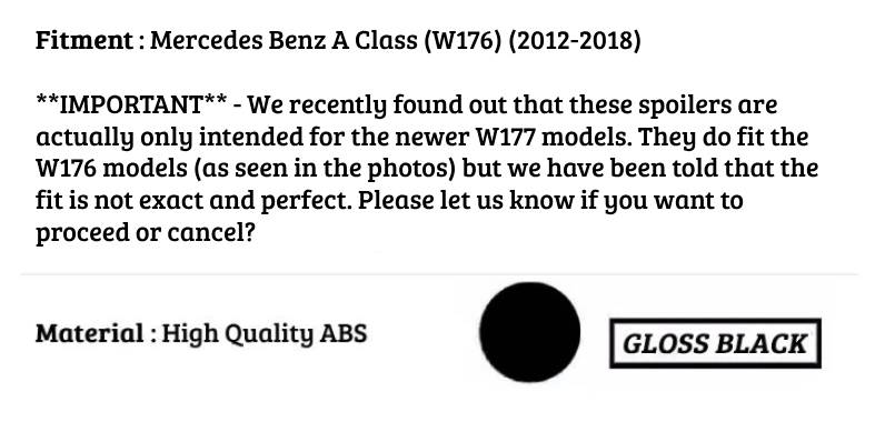Mercedes A Class A35 A45 Car Rear Roof Spoiler 2012-2018 Gloss Black