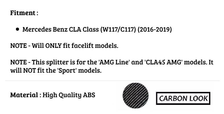 Mercedes CLA Class CLA45 W117 Front Splitter 2016-2019 Carbon Fibre