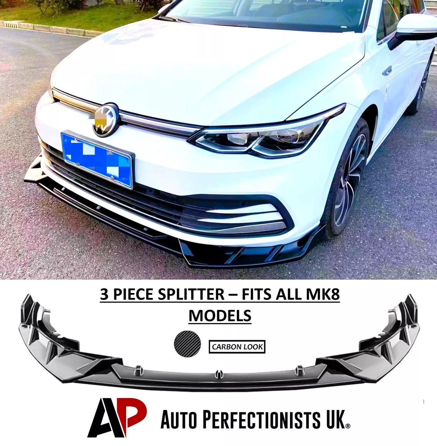 VW Golf MK8 GTI GTD R Line Front Splitter 2020-2024 Carbon Fibre
