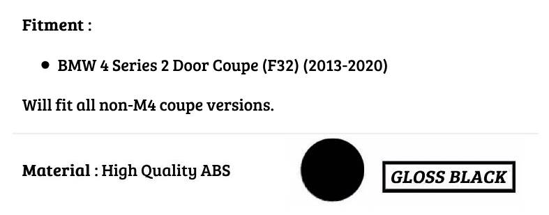 BMW 4 Series Coupe F32 Car Rear Spoiler 2013-2020 Gloss Black
