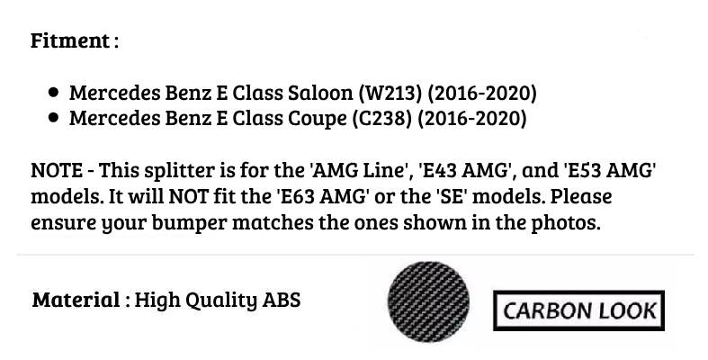 Mercedes E Class E43 E53 W213 Front Splitter 2016-2020 Carbon Fibre