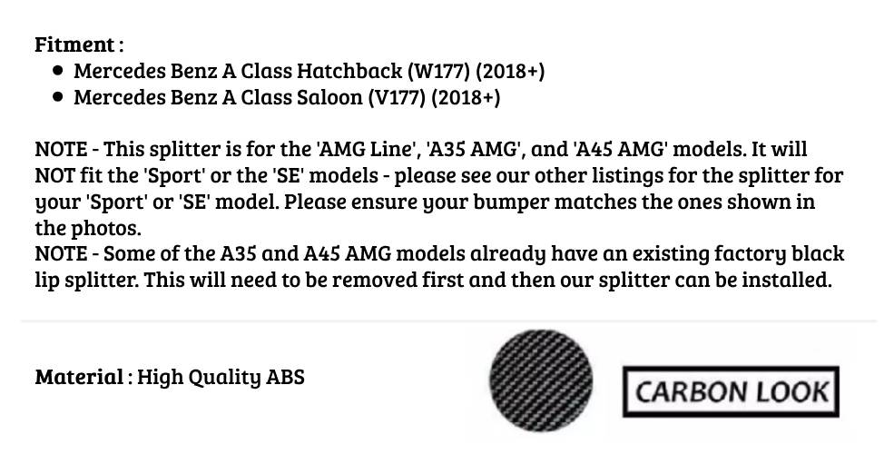 Mercedes A Class A35 A45 Front Splitter 2018-2024 Brabus Carbon Fibre