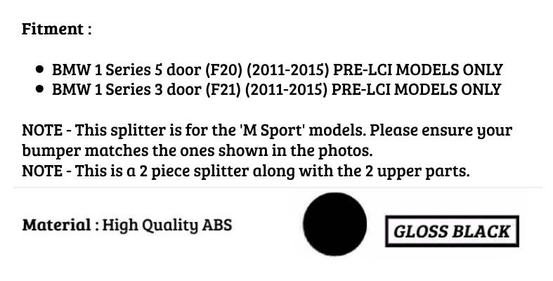 BMW 1 Series F20 F21 Front Splitter 2011-2015 Gloss Black