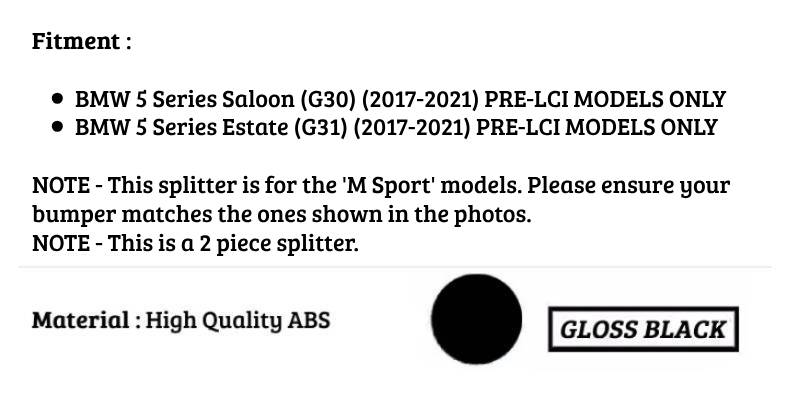 BMW 5 Series G30 G31 PRE-LCI Front Splitter 2017-2024 Gloss Black