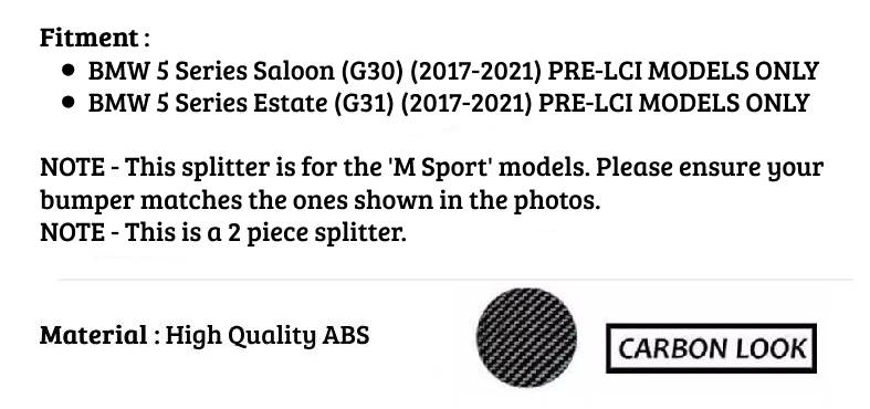 BMW 5 Series G30 G31 PRE-LCI Front Splitter 2017-2024 Carbon Fibre