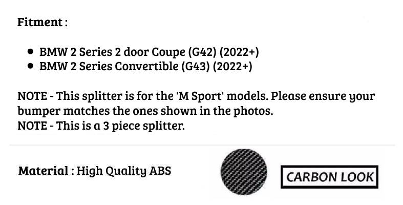 BMW 2 Series G42 G43 Front Splitter 2022-2024 Carbon Fibre