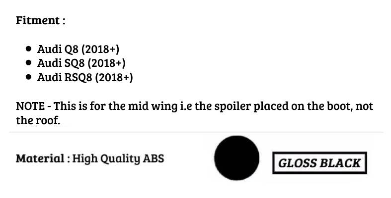 Audi Q8 SQ8 RSQ8 4X4 SUV Car Rear Mid Spoiler .2018-2024 Gloss Black
