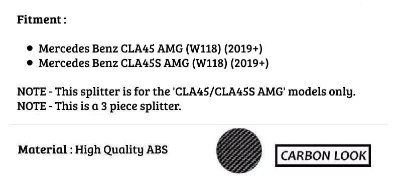 Mercedes CLA45S AMG W118 C118 Front Splitter 2019-2024 Carbon Fibre