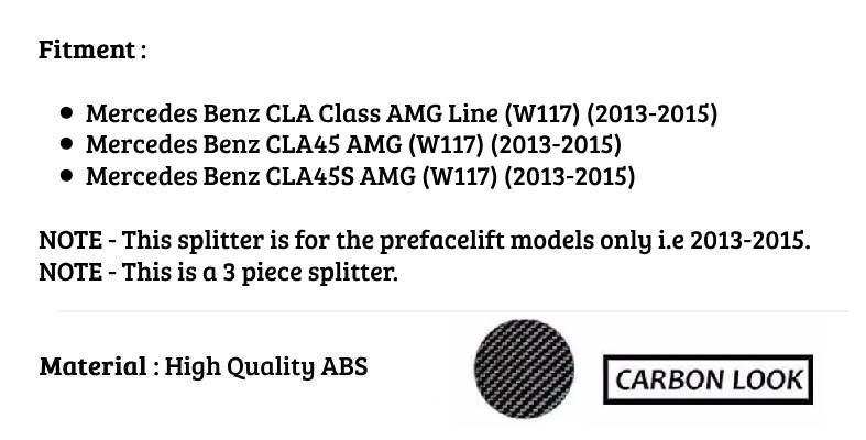 Mercedes CLA Class W117 CLA45 Front Splitter 2013-2015 Carbon Fibre