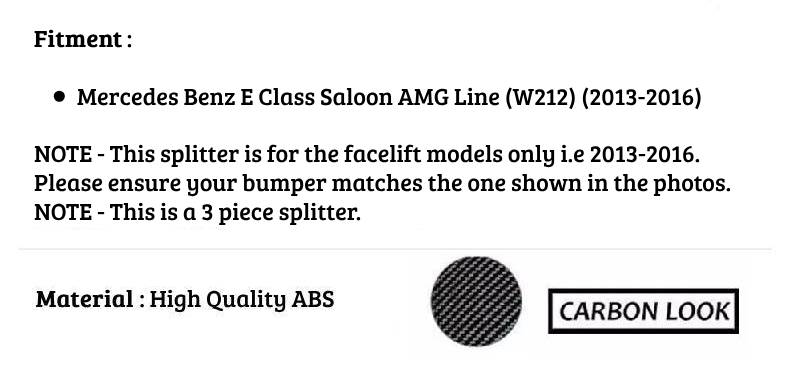 Mercedes E Class W212 AMG Line Front Splitter 2013-2016 Carbon Fibre