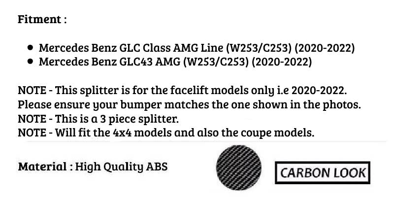 Mercedes GLC Class GLC43 W253 Front Splitter 2020-2022 Carbon Fibre