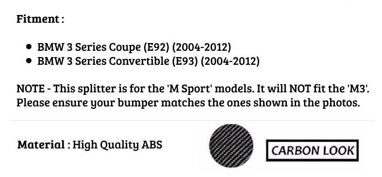BMW 3 Series E92 Rear Valance Diffuser Splitter 2004-2012 Carbon Fibre