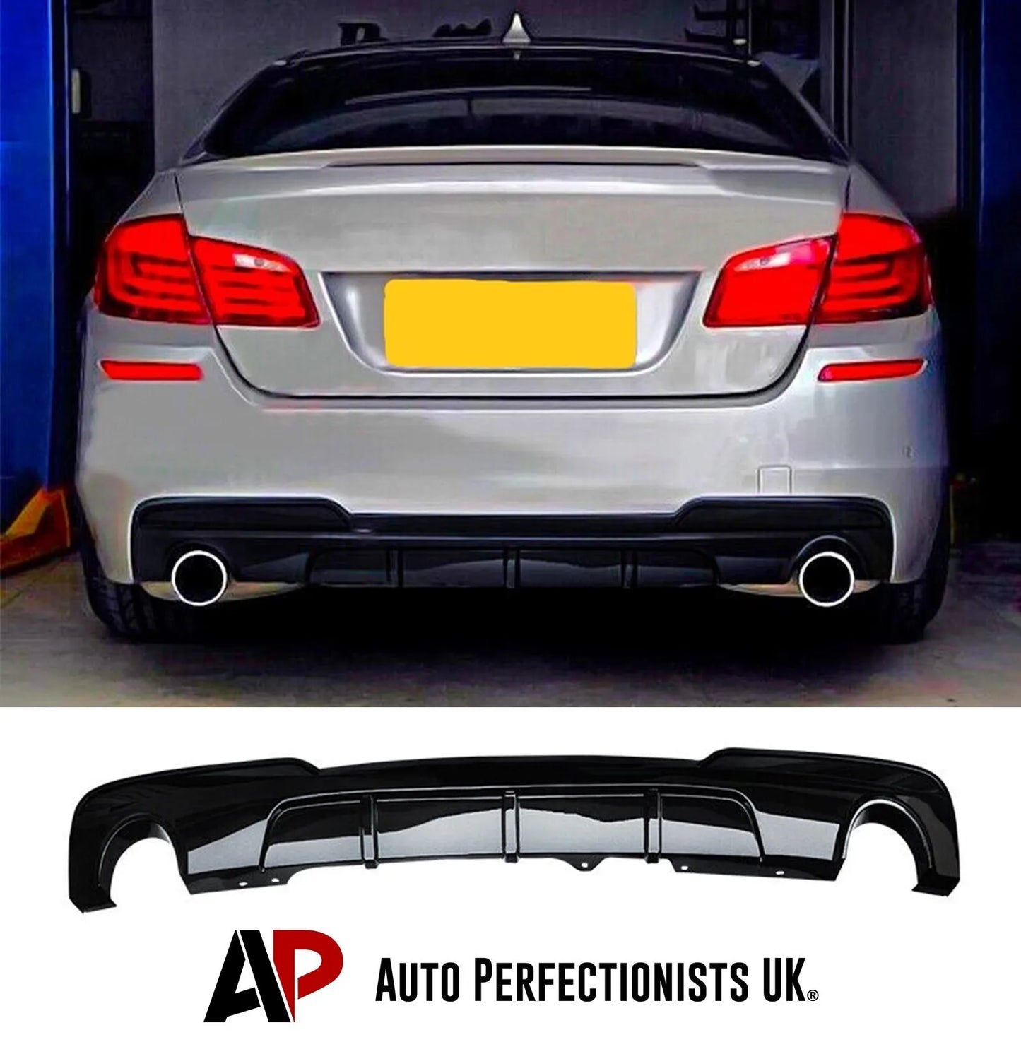 BMW 5 Series F10 Rear Valance Diffuser Dual Exit 2010-2017 Gloss Black