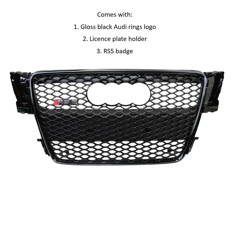 Audi RS5 Style A5 Front Honeycomb Mesh Grill 2008-2012 Gloss Black