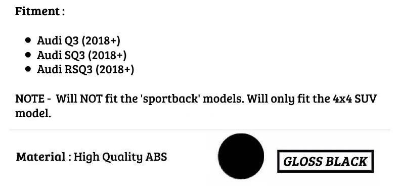 Audi Q3 SQ3 RSQ3 Car Rear Mid Spoiler 2018-2024 SUV 4X4 Gloss Black