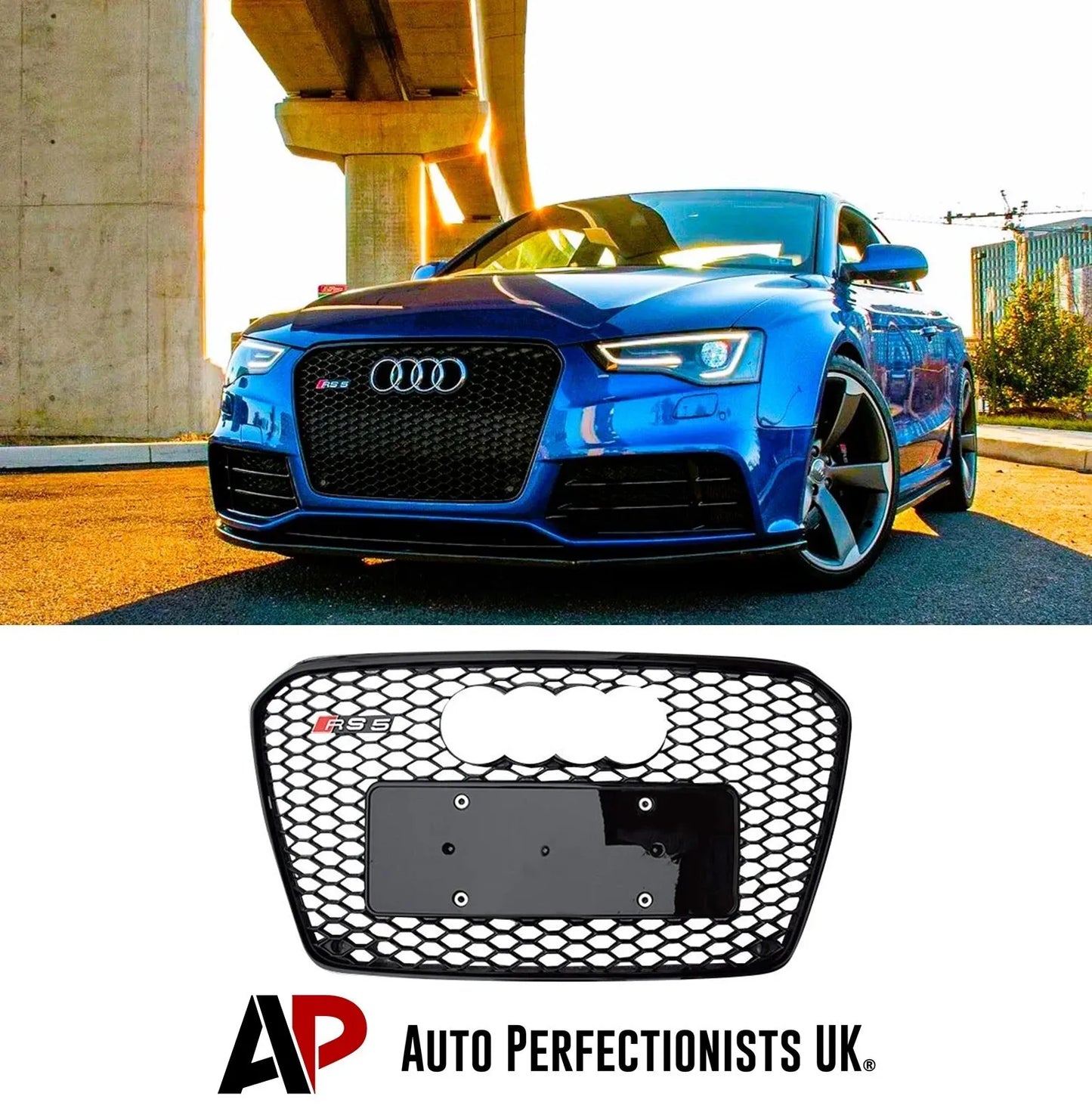 Audi RS5 Style A5 Front Honeycomb Mesh Grill 2013-2016 ABS Gloss Black