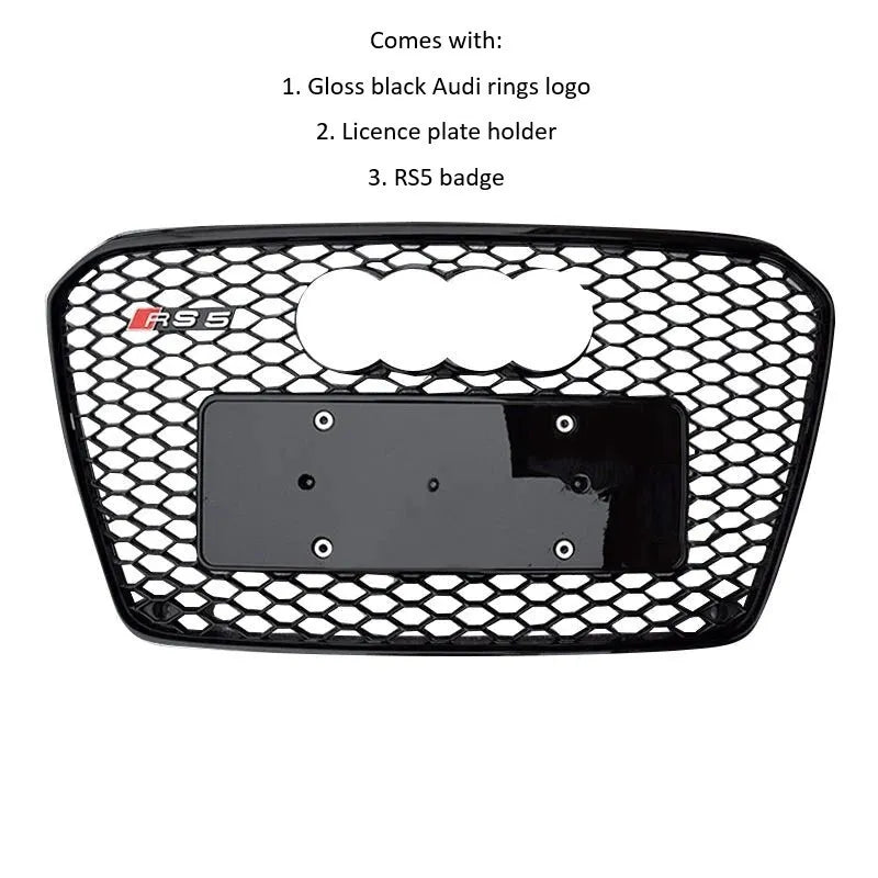 Audi RS5 Style A5 Front Honeycomb Mesh Grill 2013-2016 ABS Gloss Black