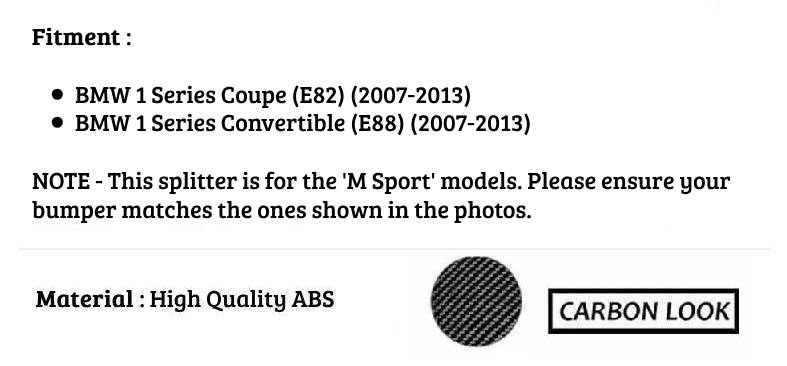 BMW 1 Series E82 E88 Front Splitter 2007-2013 Carbon Fibre