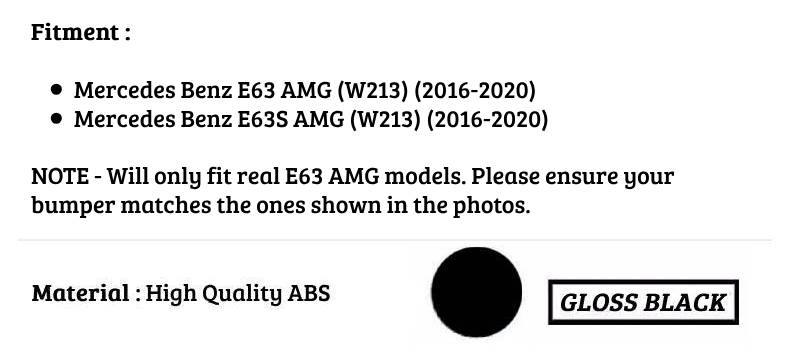 Mercedes E Class E63S Front Splitter 2016-20 Brabus Style Gloss Black