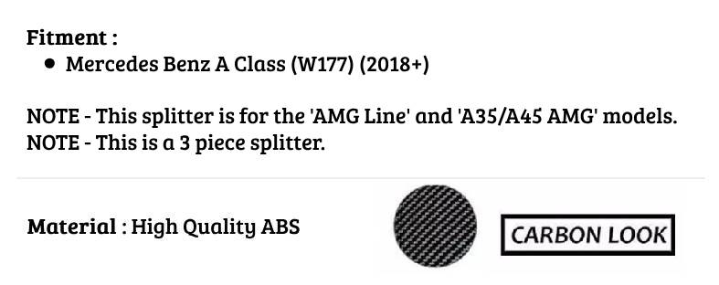 Mercedes A Class A35 A45 Front Splitter 2018-2024 Carbon Fibre