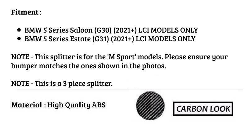 BMW 5 Series G30 G31 LCI Front Splitter 2021-2024 Carbon Fibre