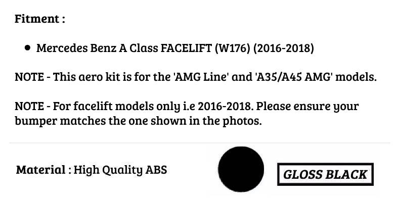 Mercedes A Class W176 A35 A45 Front Splitter 2016-2018 Gloss Black