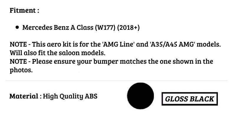Mercedes A Class W177 A35 A45 Front Splitter 2018-2024 Gloss Black