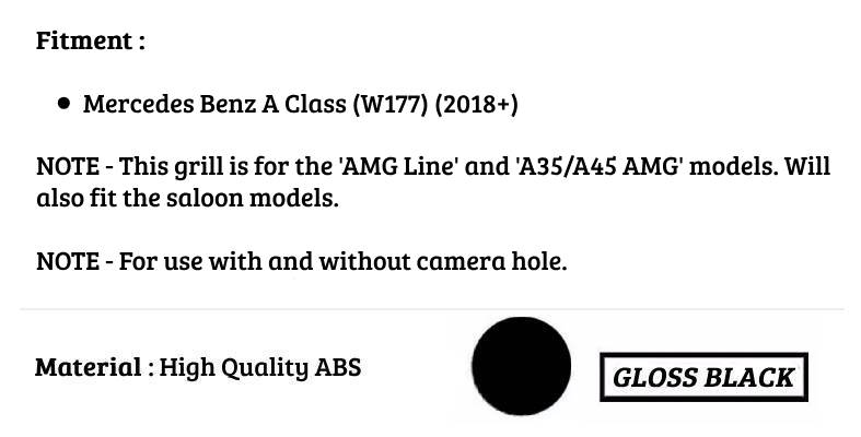 Mercedes A Class W177 Front Panamericana Grille 2018-2024 Gloss Black