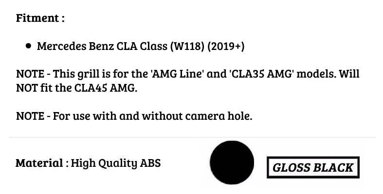 Mercedes CLA Class Front Panamericana GT Grille 2019-2024 Gloss Black