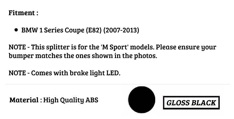 BMW 1 Series Coupe E82 Car Rear Spoiler 2007-2013 With LED Gloss Black