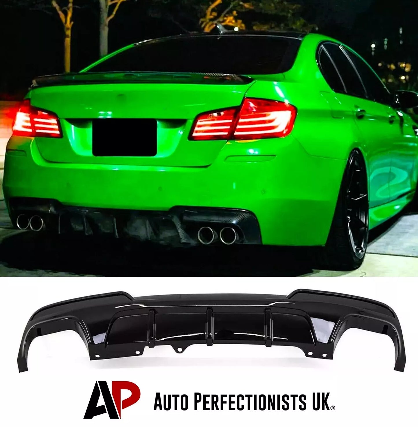 BMW 5 Series F10 Rear Quad Diffuser Lip Bumper 2010-2017 Gloss Black