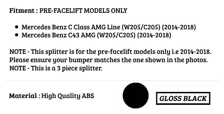 Mercedes C Class C43 W205 C205 Front Splitter 2014-2018 Gloss Black
