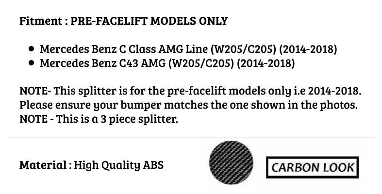 Mercedes C Class C43 W205 C205 Front Splitter 2014-2018 Carbon Fibre