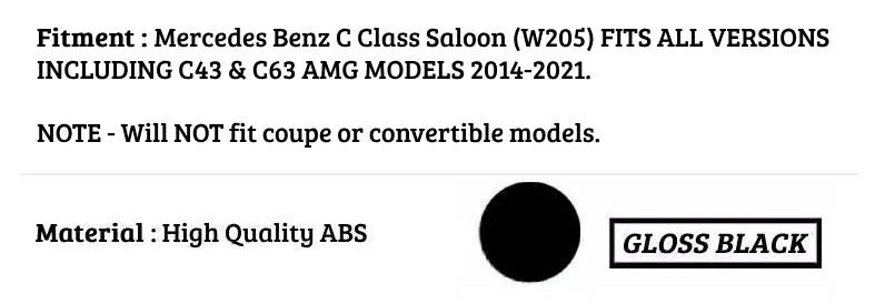 Mercedes C Class W205 4dr Car Rear Spoiler 2014-2021 Gloss Black