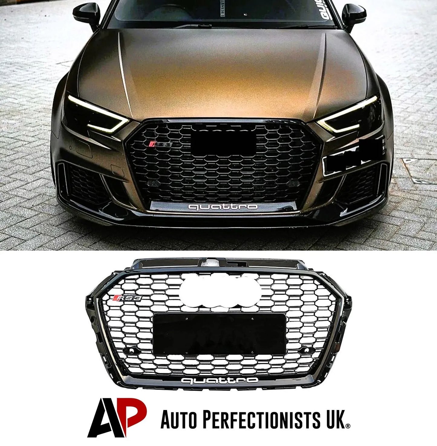 Audi A3 S3 8V Front Honeycomb Mesh Grill 2017-2020 Gloss Black