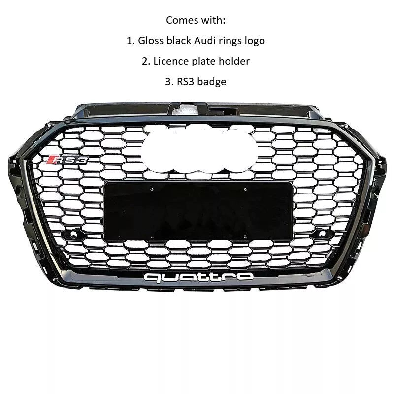 Audi A3 S3 8V Front Honeycomb Mesh Grill 2017-2020 Gloss Black
