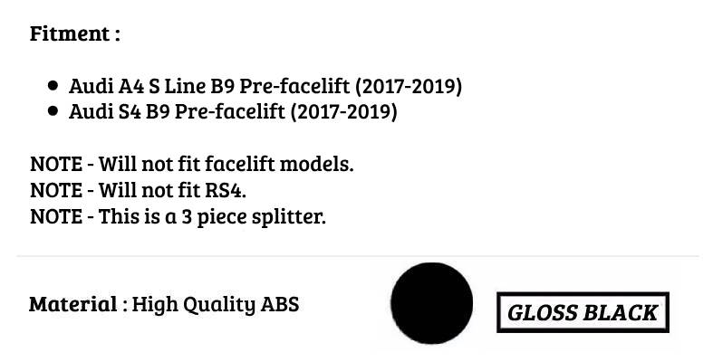 Audi A4 S4 S Line B9 Front Splitter 2017-2019 Gloss Black